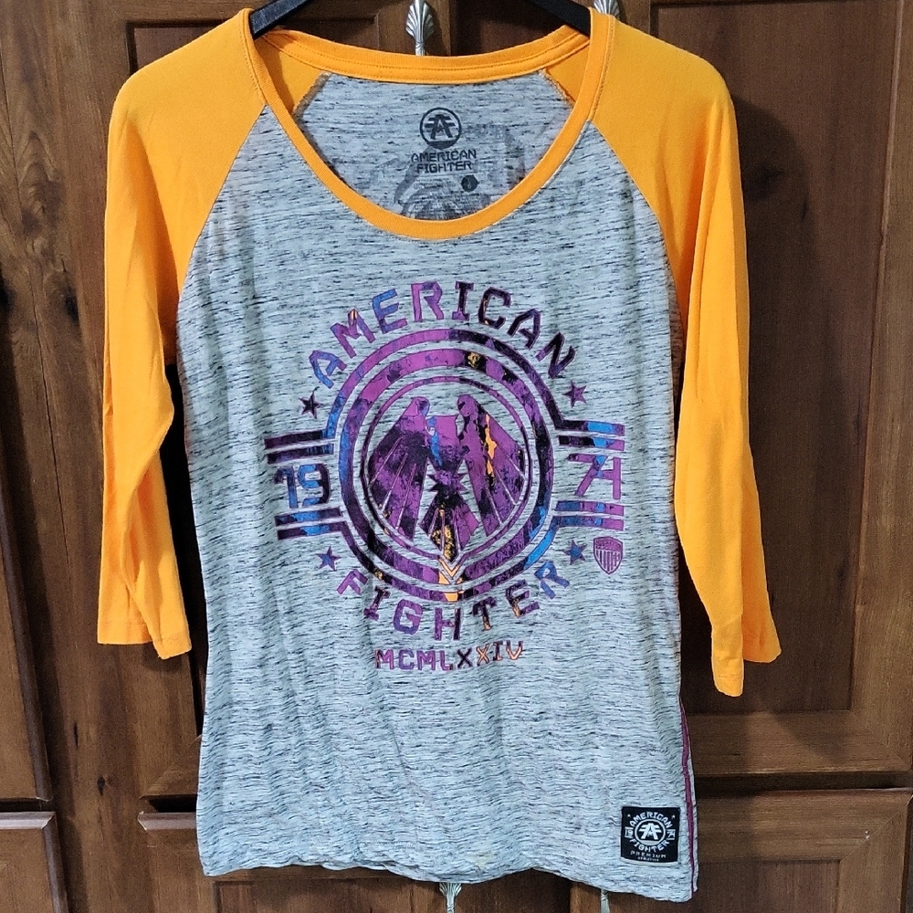 American Fighter Women's Gray and Orange Raglan Top